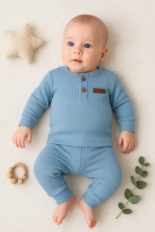 iegiyim™ Çizgili Kumaş % 100 Pamuk 2li Unisex Takım
