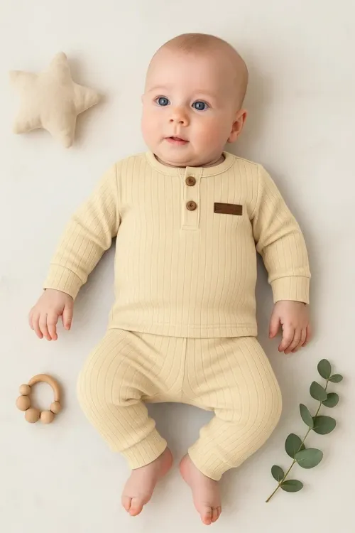 iegiyim™ Çizgili Kumaş % 100 Pamuk 2li Unisex Takım