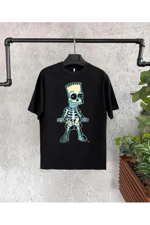 Çoçuk Bisiklet Yaka Kısa Kol Baskılı T-Shirt - Siyah