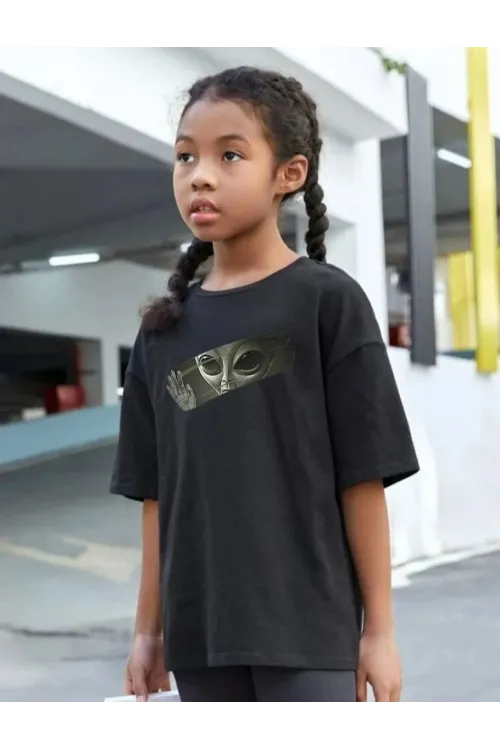 Çocuk Unisex Baskılı T-Shirt - Siyah