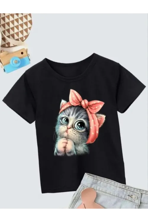 Çocuk Unisex Baskılı T-Shirt - Siyah