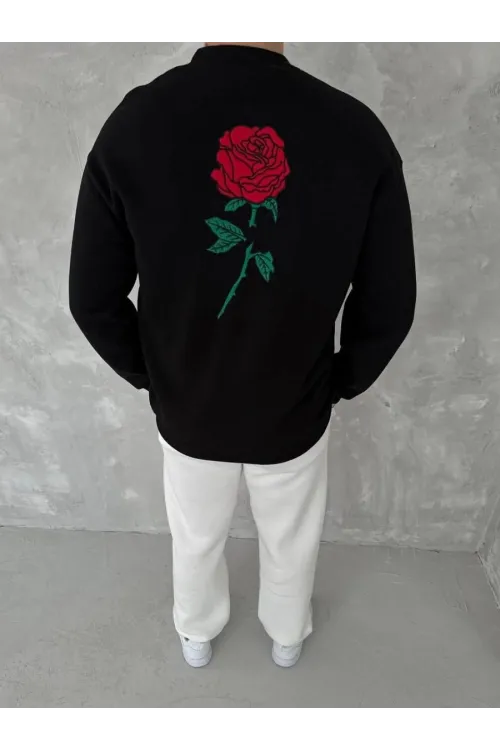 ERKEK 3 iplik Pamuklu Bisiklet Yaka Ön Ve Arka Baskılı SweatShirt - Siyah