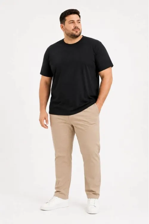 Erkek Battal Big Size Basic Tişört Bisiklet Yaka Rahat Kalıp T-Shirt - Siyah