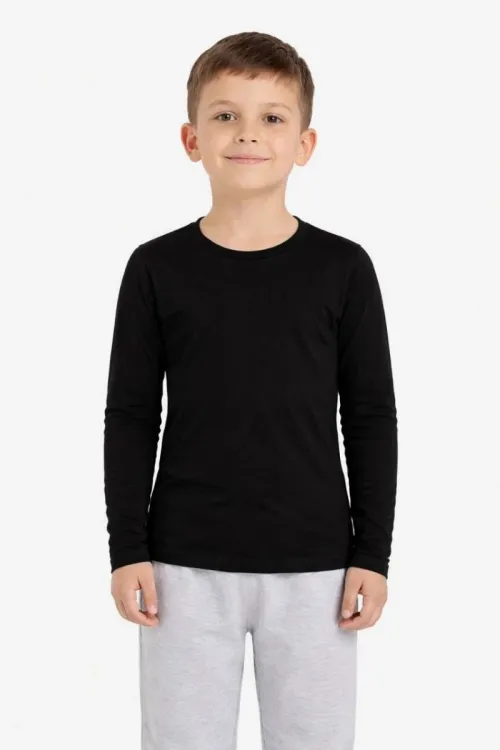 Erkek Çocuk Basic Uzun Kollu Tişört Okul Günlük Rahat T-Shirt - Siyah
