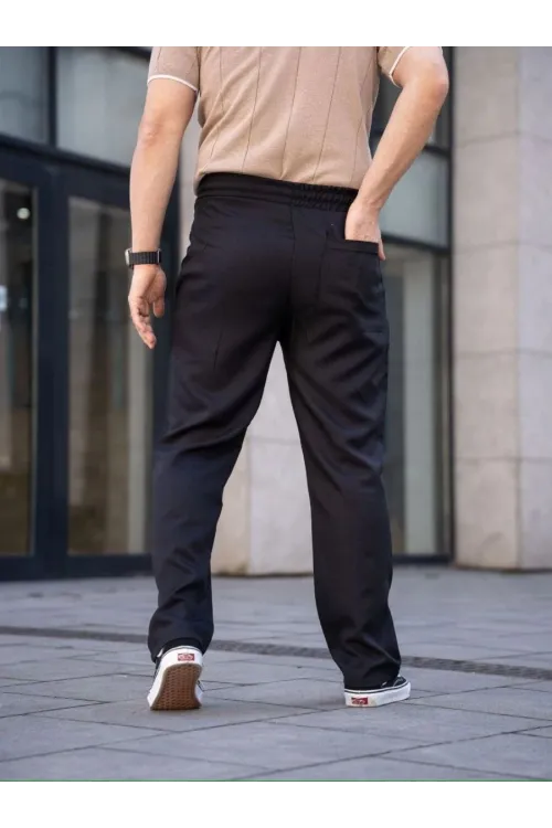 Erkek Keten Cepli Çıma Dikişli jogger Buggy Pantalon Rahat kalıp - Siyah
