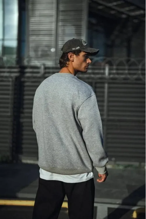 Erkek Kışlık Bisiklet Yaka 3 İplik Basic SweatShirt - Gri