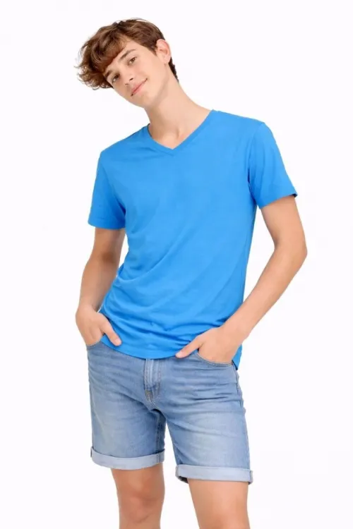 Genç Erkek Çocuk V Yaka Tişört Model - Açık Mavi