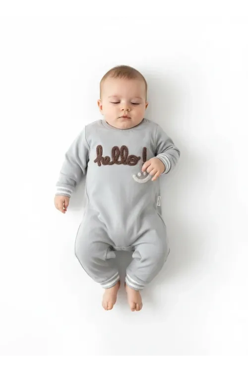 iegiyim™ Hello Nakışlı % 100 Pamuk Erkek Bebek Tulum