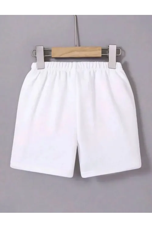 Kadın Beli Lastikli Baskılı Mini Şort - Beyaz
