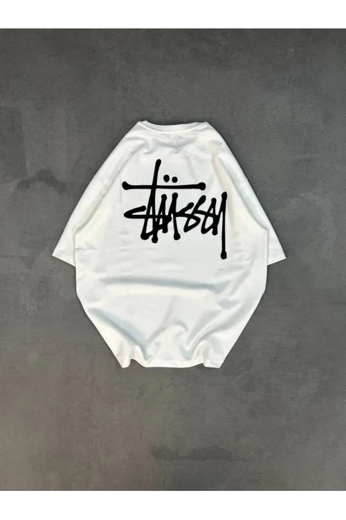 kadın Bisiklet Yaka Baskılı Oversize  Kısa kol T-Shirt - Beyaz