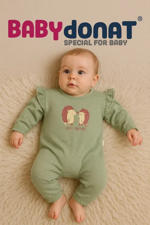 iegiyim™ Kirpi Nakışlı % 100 Pamuk Kız Bebek Tulum