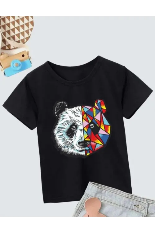Unisex Çocuk Baskılı T-Shirt - Siyah