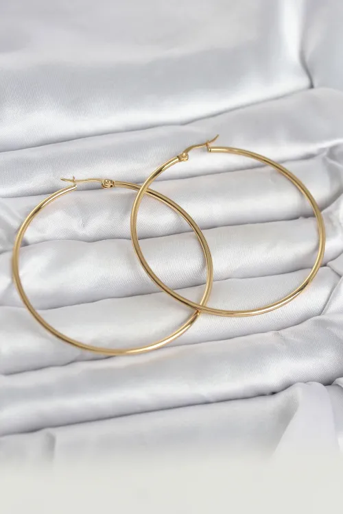 ietaks™ 316L Çelik Gold Renk 60 mm Halka Kadın Küpe