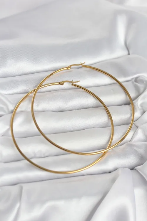 ietaks™ 316L Çelik Gold Renk 80 mm Kadın Halka Küpe