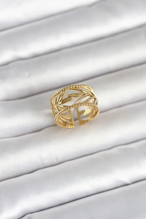 ietaks™ 316L Çelik Gold Renk Başak Model Kadın Yüzük