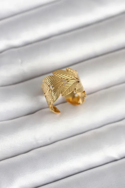 ietaks™ 316L Çelik Gold Renk Başak Modeli Kadın Yüzük