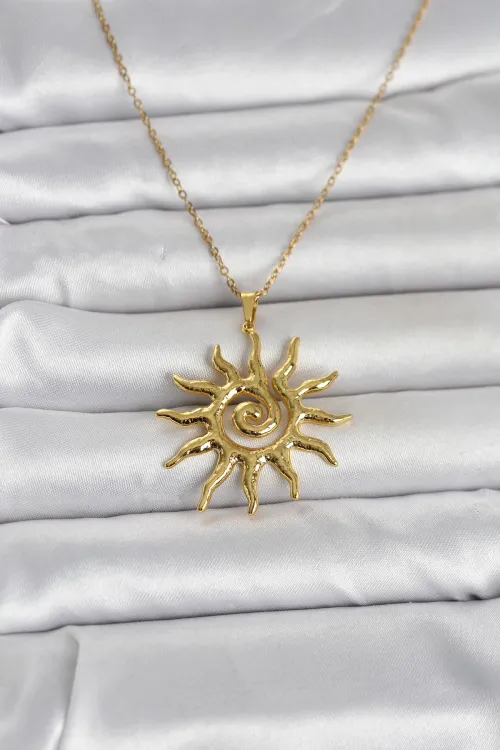 ietaks™ 316L Çelik Gold Renk Bohem Güneş Model Kadın Kolye