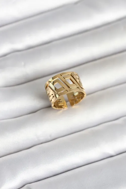 ietaks™ 316L Çelik Gold Renk Geometrik Model Kadın Yüzük