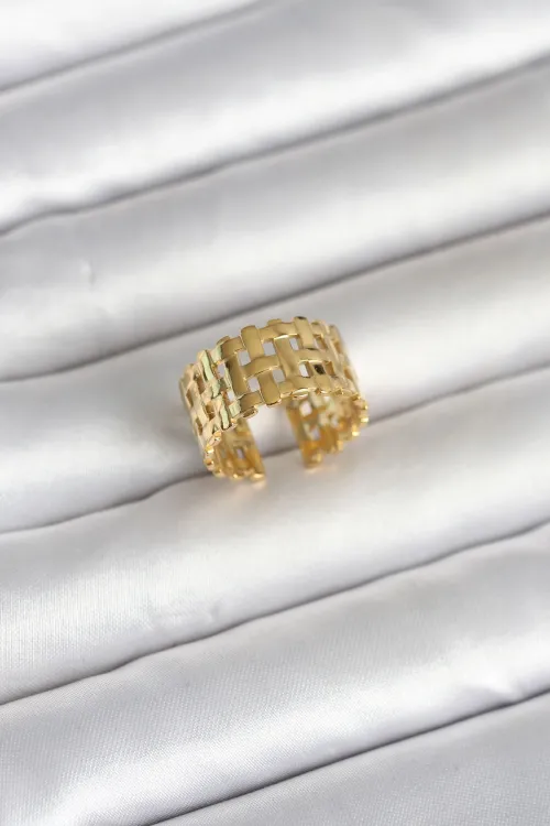 ietaks™ 316L Çelik Gold Renk Hasır Model Kadın Yüzük
