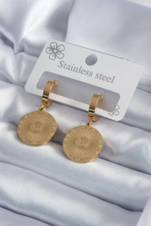 ietaks™ 316L Çelik Gold Renk İşleme Detay Kadın Küpe