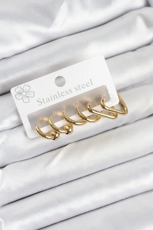 ietaks™ 316L Çelik Gold Renk Kadın Küpe Seti