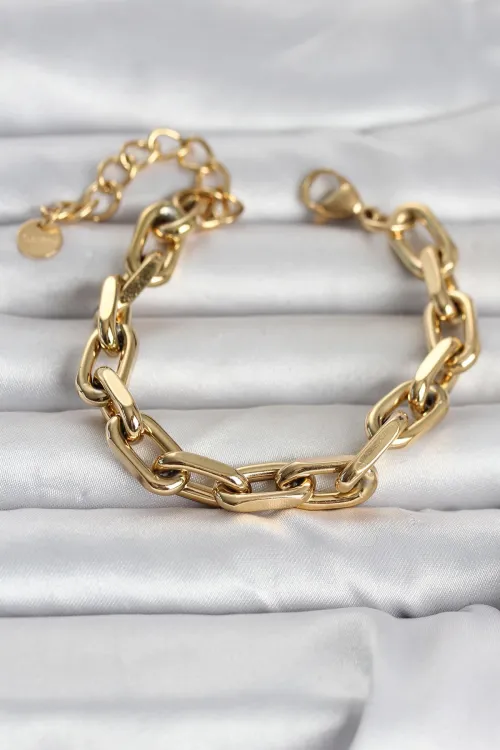 ietaks™ 316L Çelik Gold Renk Kalın Zincirli Kadın Bileklik