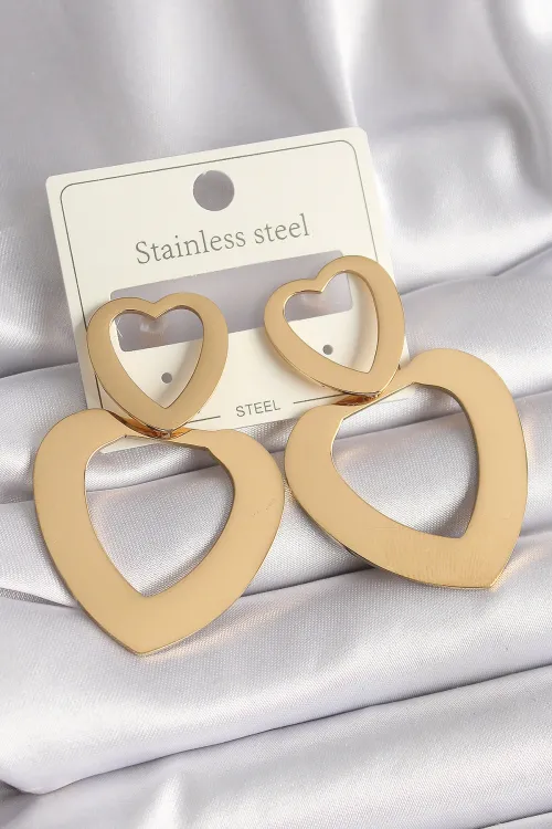 ietaks™ 316L Çelik Gold Renk Kalp Model Kadın Küpe