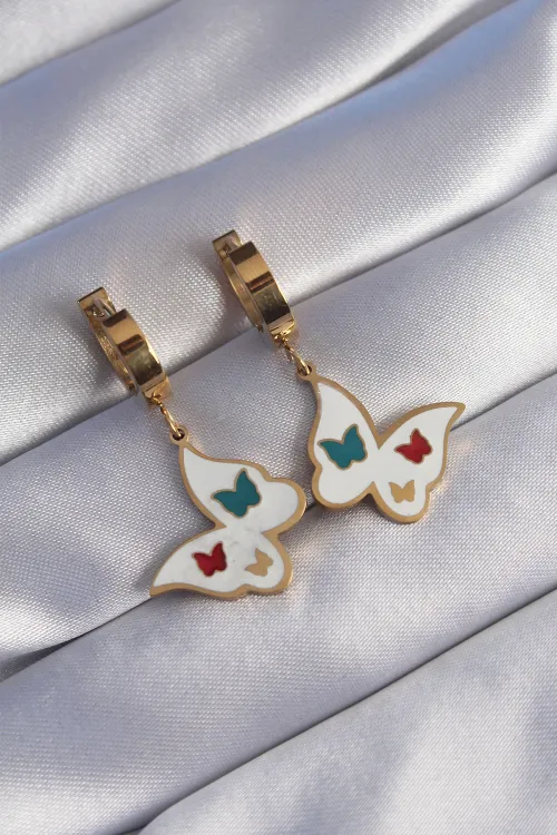 ietaks™ 316L Çelik Gold Renk Renkli Mineli Kelebek Küpe