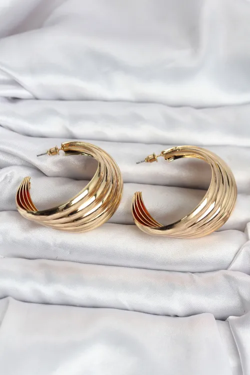 ietaks™ 316L Çelik Gold Renk Yarım Halka Model Kadın Küpe
