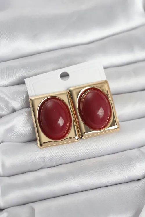 ietaks™ Bordo Kare Model Vintage Gold Renk Kadın Küpe