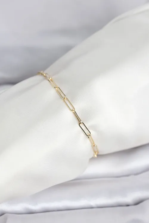 ietaks™ CM 14K Gold Renk Ataç Zincir Model Kadın Bileklik