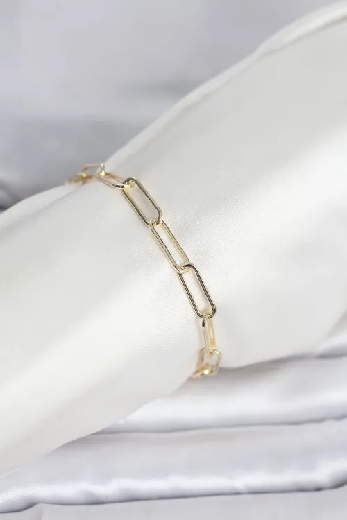 ietaks™ CM 14K Gold Renk Kalın Ataç Zincir Model Kadın Bileklik