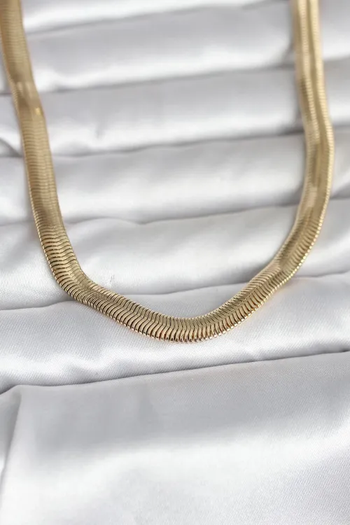 ietaks™ CM 14K Gold Renk Kalın Yassı Yılan Zincir Model 45 cm Kadın Kolye