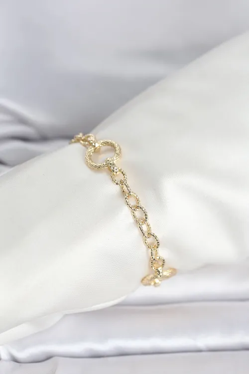 ietaks™ CM 14K Gold Renk Lazerli Halka Model Kadın Bileklik