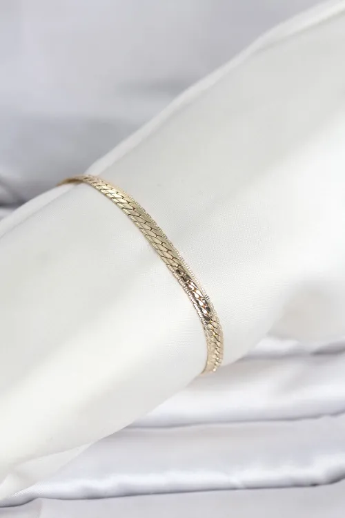 ietaks™ CM 14K Gold Renk Lazerli Yassı Zincir Model Kadın Bileklik