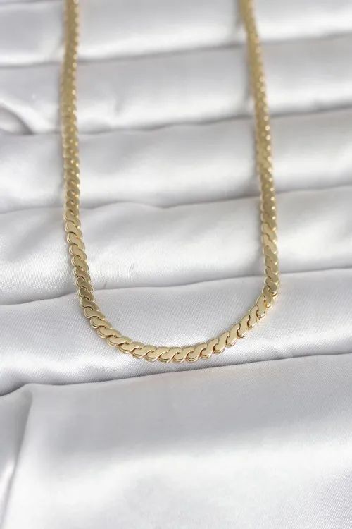 ietaks™ CM 14K Gold Renk Yassı Ezme Zincir Model 60 cm Kadın Kolye