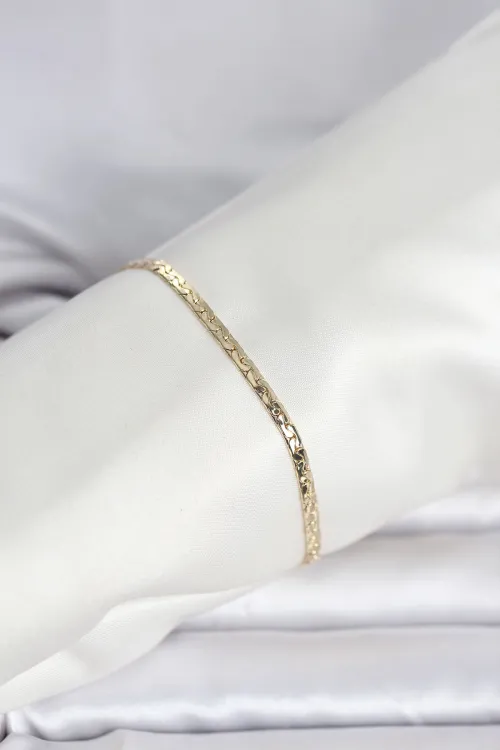 ietaks™ CM 14K Gold Renk Yassı Ezme Zincir Model Kadın Bileklik