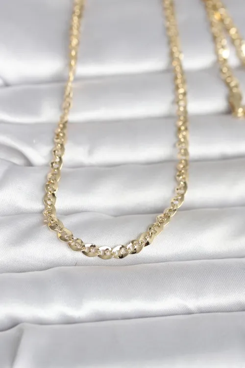 ietaks™ CM 14K Gold Renk Yassı Oval Zincirli Model 60 cm Kadın Kolye