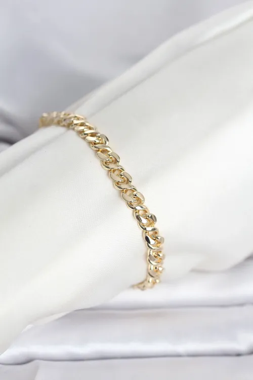 ietaks™ CM 14K Gold Renk Yassı Zincir Model Kadın Bileklik