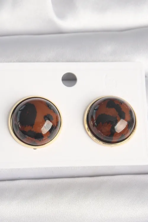 ietaks™ Pirinç Gold Renk 3D Daire Leopar Model Kadın Küpe