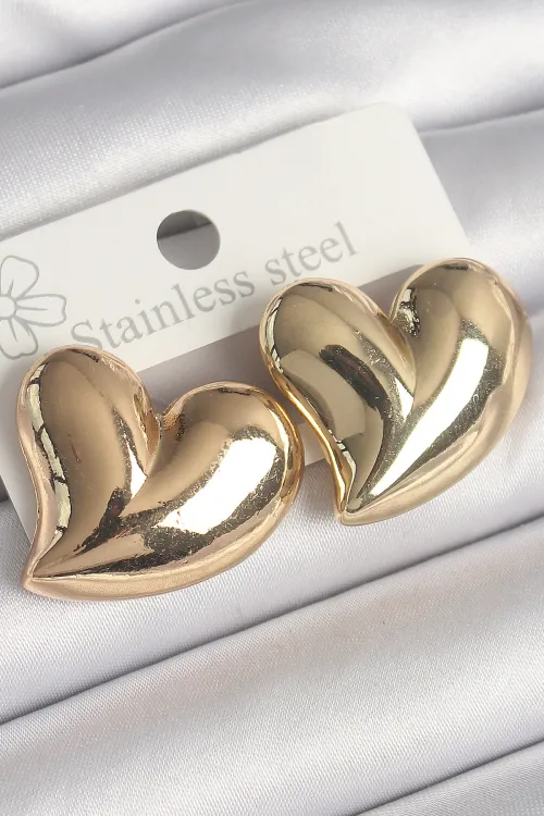 ietaks™ Pirinç Gold Renk Bomba Kalp Model Kadın Küpe