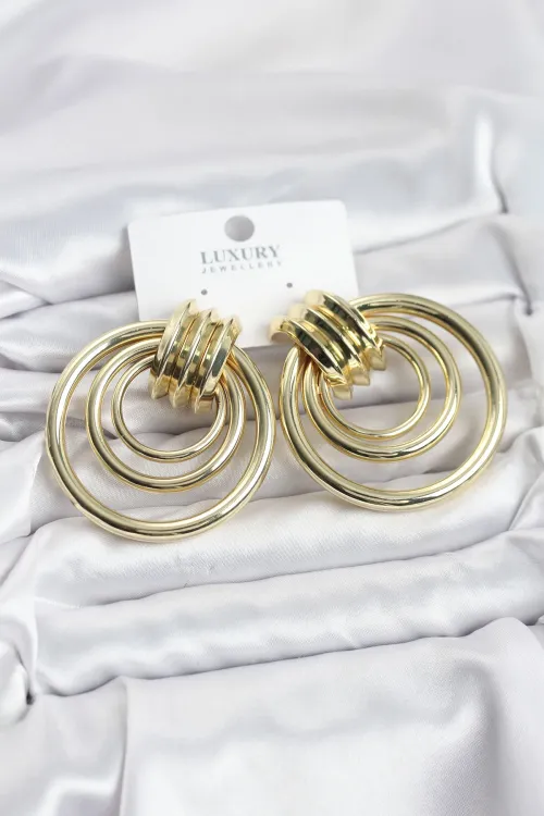 ietaks™ Pirinç Gold Renk Halka Model Vintage Kadın Küpe