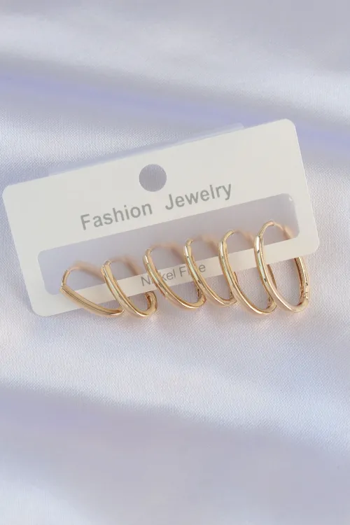 ietaks™ Pirinç Gold Renk İnce Oval Küpe Seti