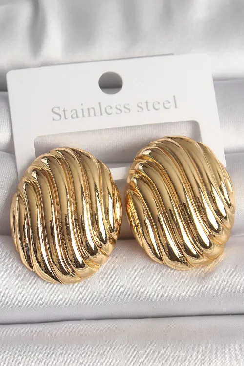 ietaks™ Pirinç Gold Renk İşlemeli Oval Model Kadın Küpe