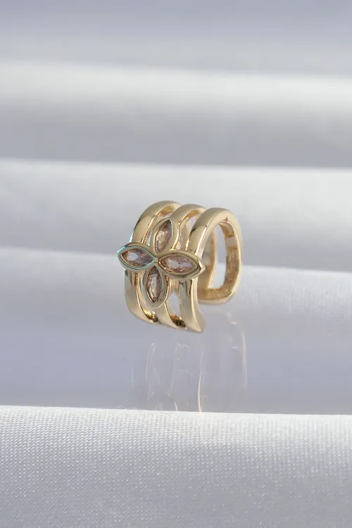 ietaks™ Pirinç Gold Renk Yonca Earcuff Küpe