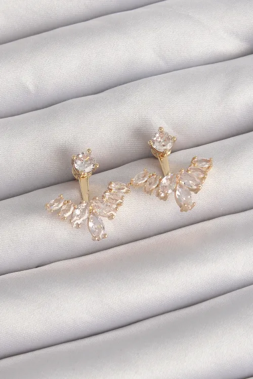 ietaks™ Pirinç Gold Renk Zirkon Taşlı V Model Küpe