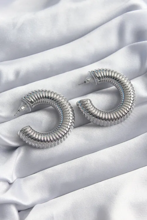 ietaks™ Pirinç Gümüş Renk İşleme Halka Model Kadın Küpe