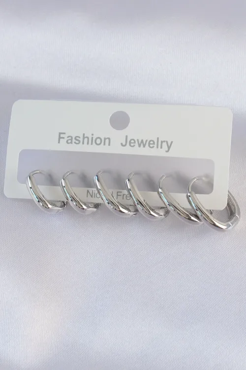 ietaks™ Pirinç Gümüş Renk Oval Küpe Seti