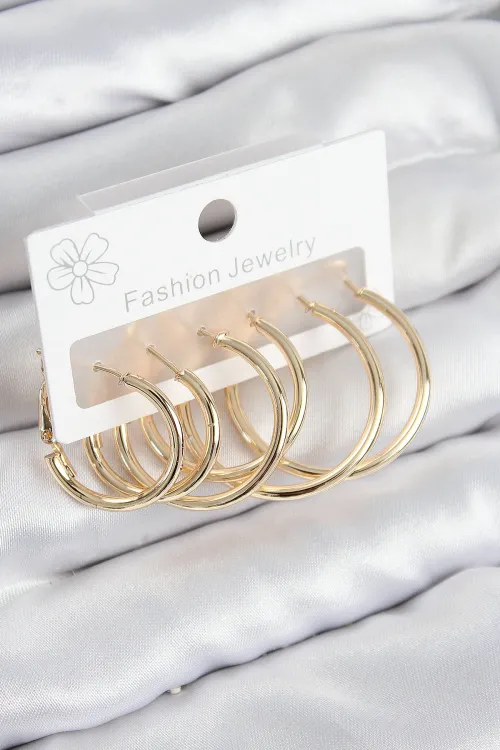 ietaks™ Pirinç Halka Model Gold Renk Kadın Set Küpe