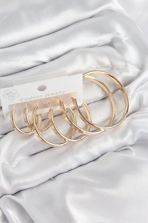 ietaks™ Pirinç Halka Model Gold Renk Kadın Set Küpe